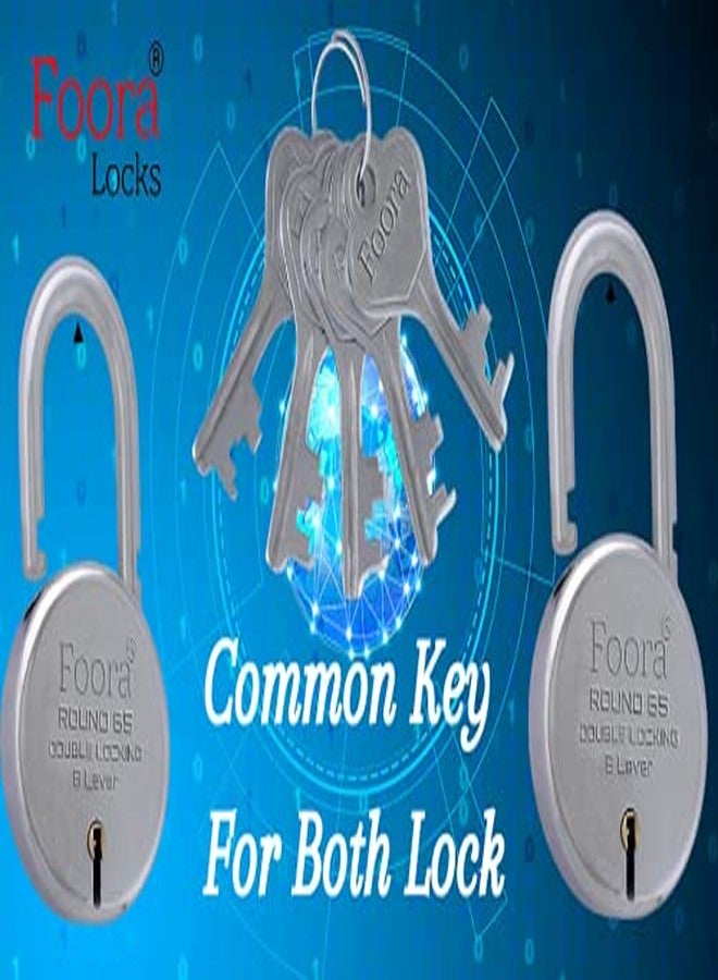Foora Lock and Key Set - Door Lock for Home and Shop, Same Key for Multiple Locks, 2 Same Key Lock Set, Common Key Lock Set of 2, Silver Finish (Round 65mm) - Image 2